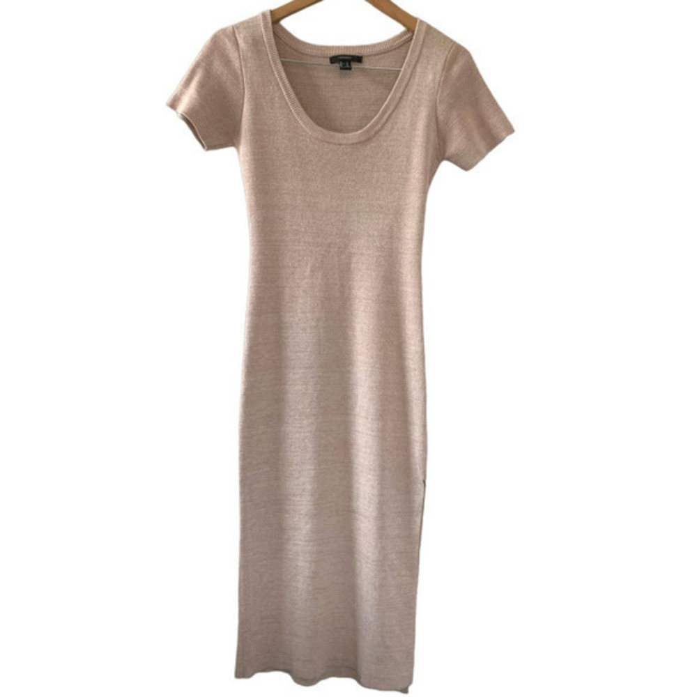 Forever 21 Nude Pink Side Slit Ribbed Short Sleeve Silhouette Dress Size M